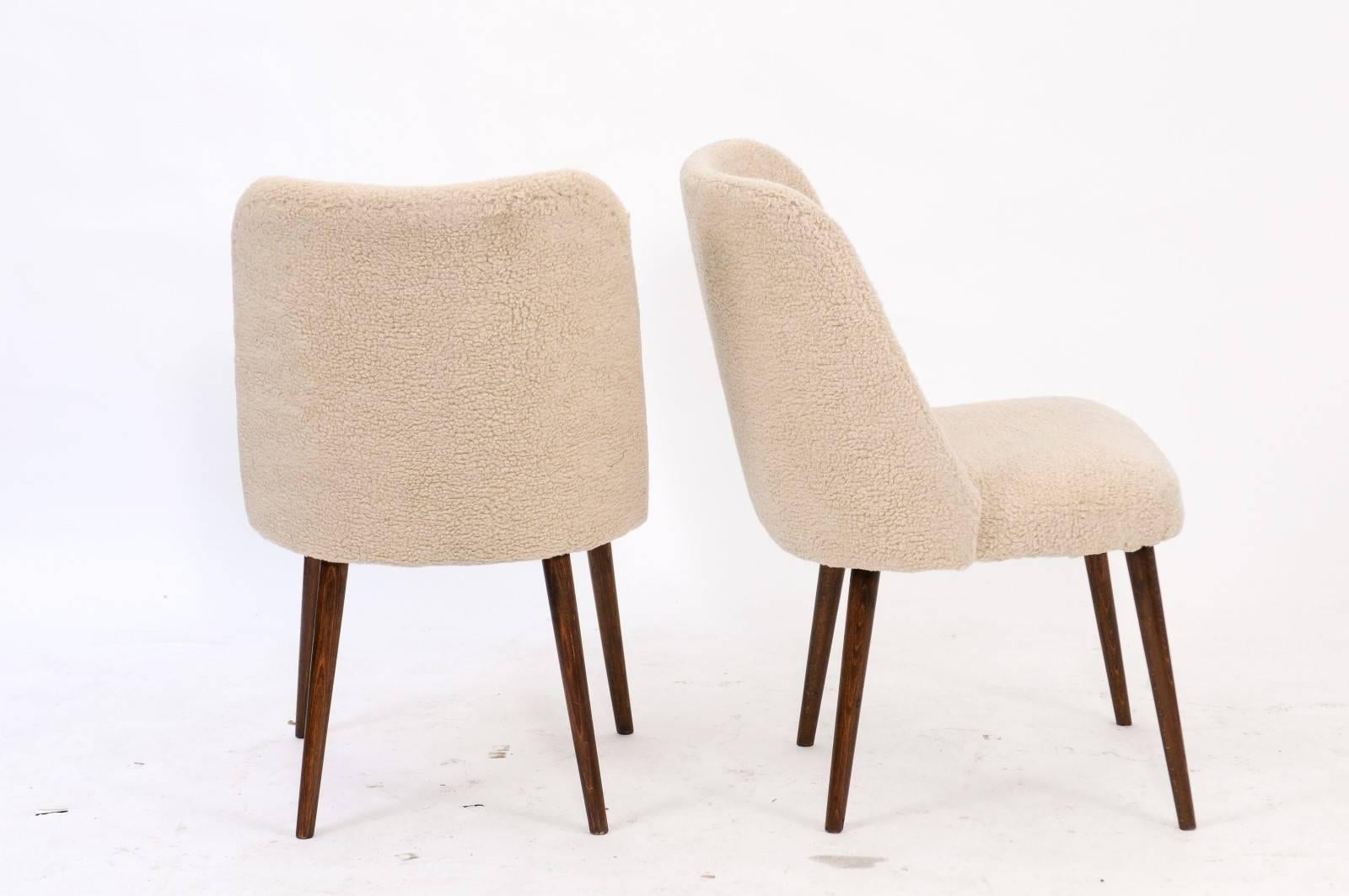 Upholstery Pair of French Mouton Upholstered Side Chairs from the Mid-Century