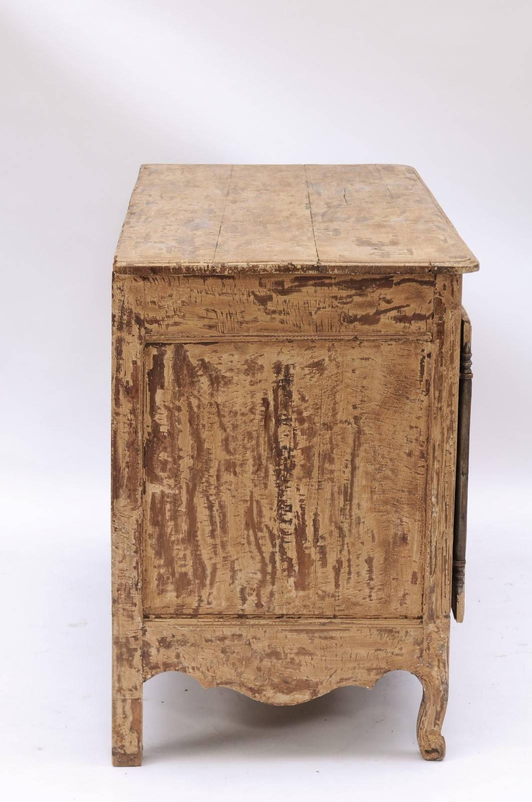 Carved 1780s Stripped Wood Two-Door Buffet from the Auvergne Region of France