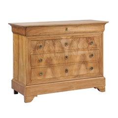 French Stripped Walnut Louis-Philippe Four-Drawer Commode from the 1850s