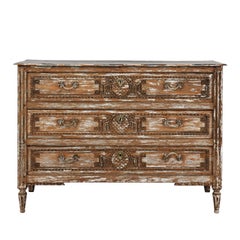 Louis XVI Period Stripped Oak 18th Century Belgian Commode with Painted Top