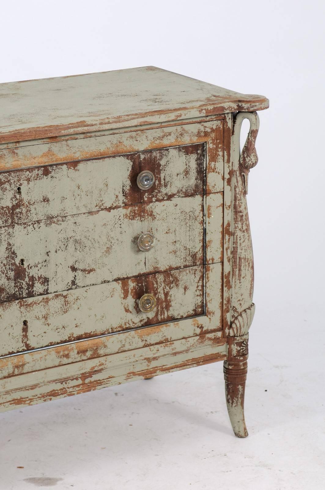 Art Nouveau Style French Painted Three-Drawer Commode with Swan Motifs In Good Condition For Sale In Atlanta, GA