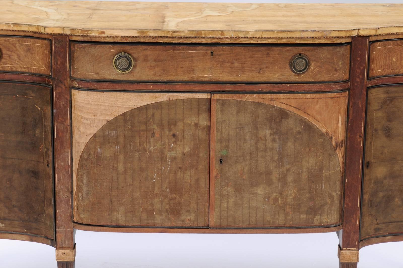 French, 1920s, Neoclassical Style Serpentine Front Sideboard with Stripped Wood In Fair Condition In Atlanta, GA