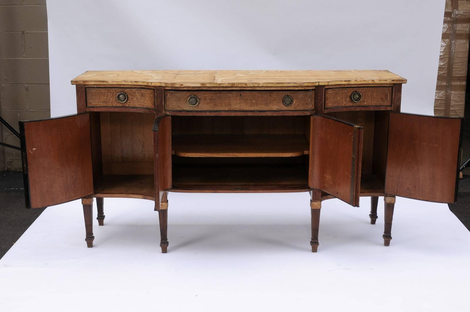 French, 1920s, Neoclassical Style Serpentine Front Sideboard with Stripped Wood 1