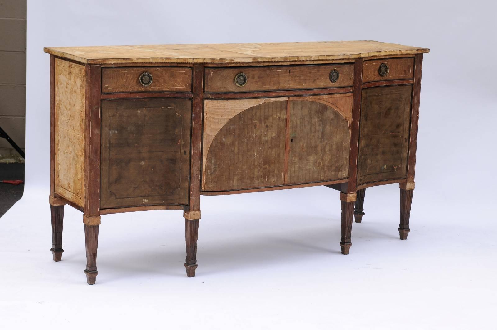 French, 1920s, Neoclassical Style Serpentine Front Sideboard with Stripped Wood 2
