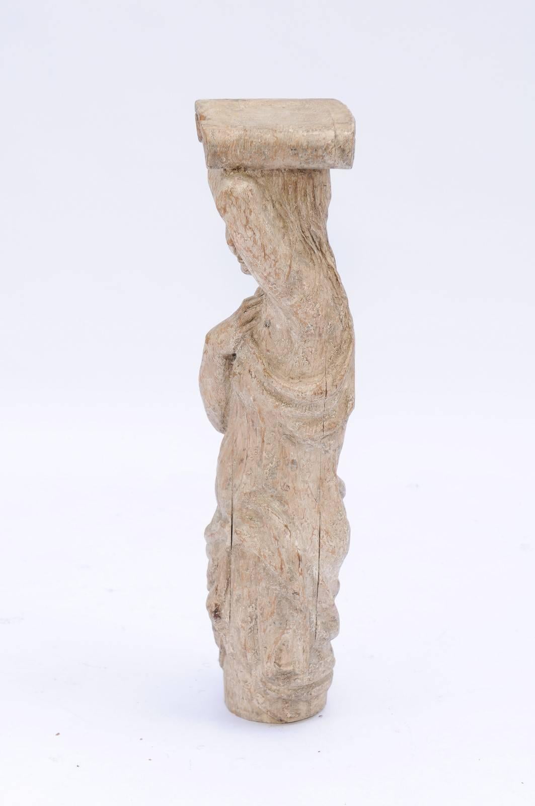 French Late 18th Century Wooden Caryatid Sculpture of a Woman with Ionic Capital 1