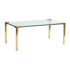 Peter Ghyczy 1970s Brass and Glass Coffee Table with Straight Legs