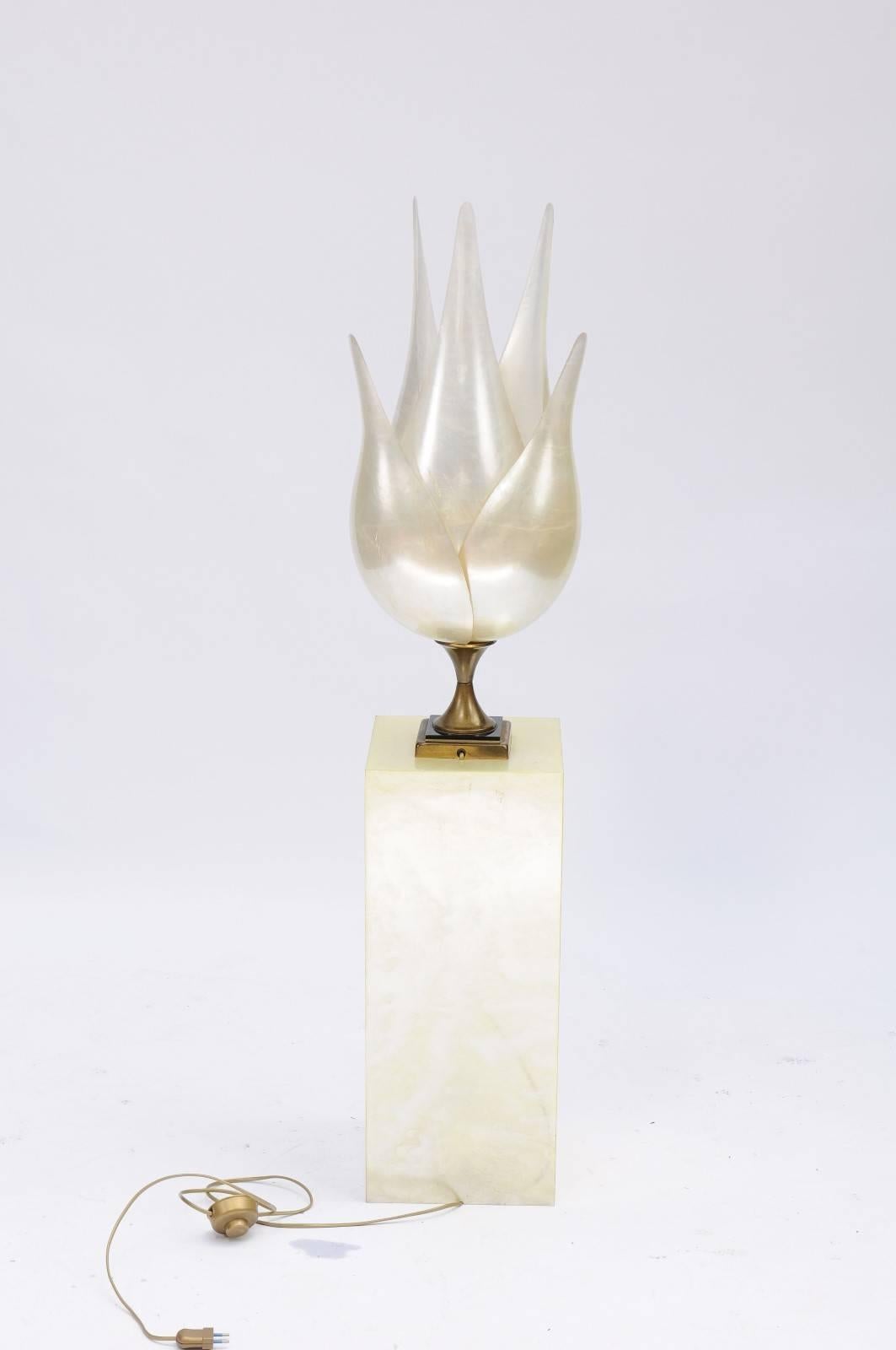 20th Century Single Maison Rougier Six-Petal Flower Shaped Lamp with Tall Stand, circa 1970