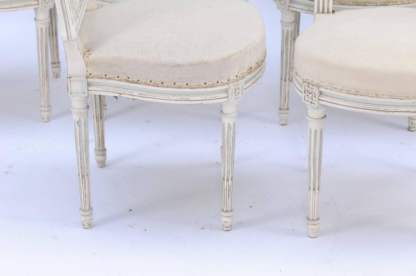 Pair of Northern French Louis XVI Style 1940s Dining Chairs with Cane Backs 1