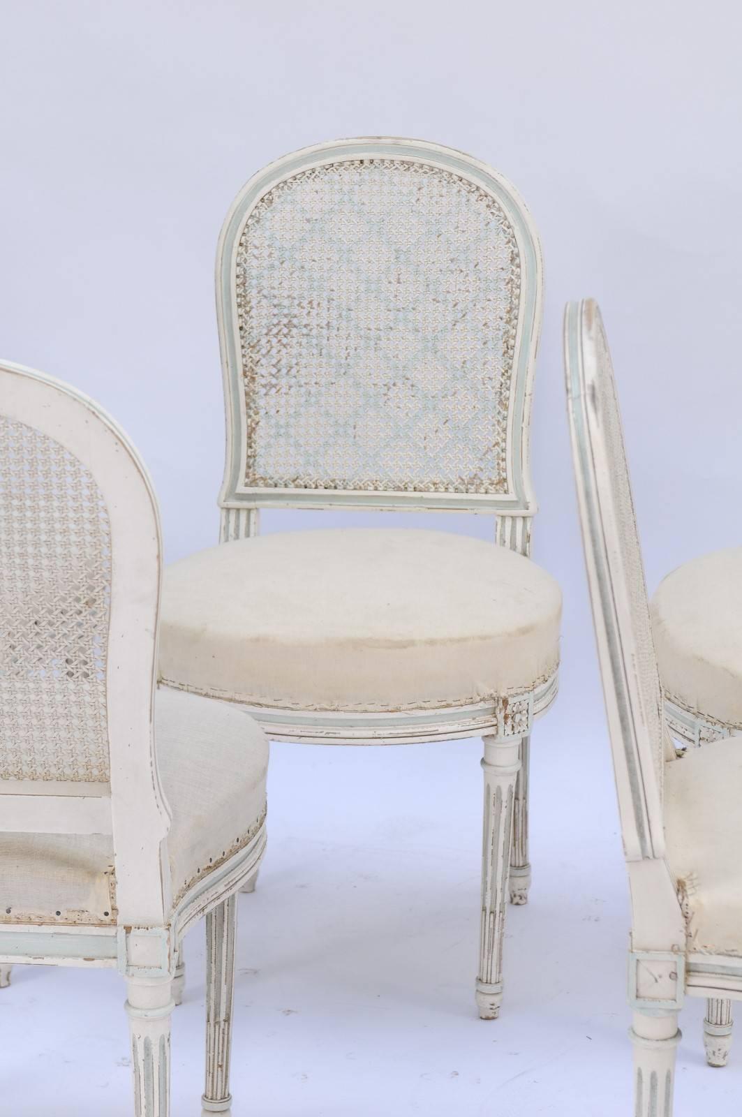 Pair of Northern French Louis XVI Style 1940s Dining Chairs with Cane Backs 3