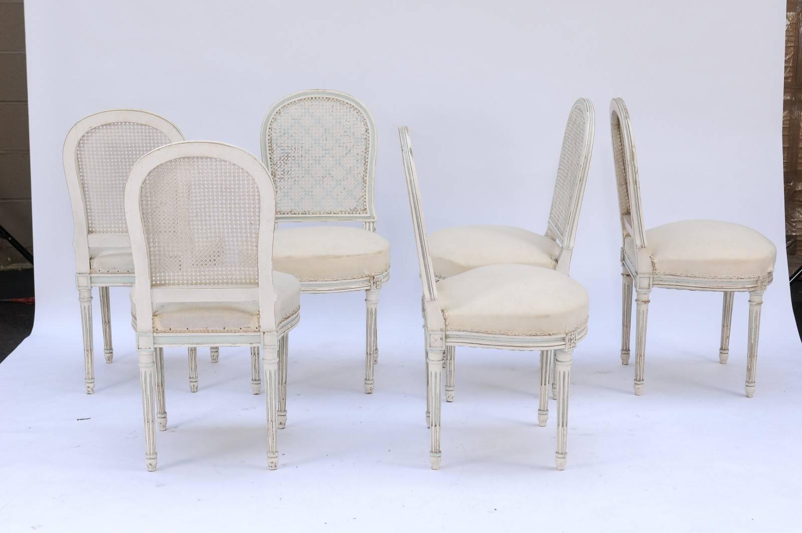 Pair of Northern French Louis XVI Style 1940s Dining Chairs with Cane Backs 2