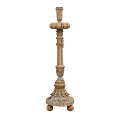 Portuguese 18th Century Carved Candlestick with Swags and Giltwood Accents