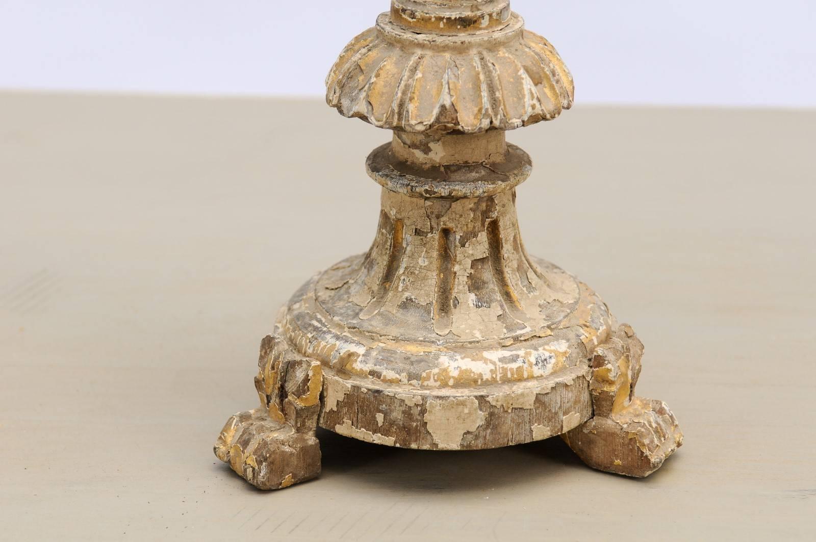Petite Painted and Gilded Portuguese 18th Century Candlestick with Rais-de-Coeur 2