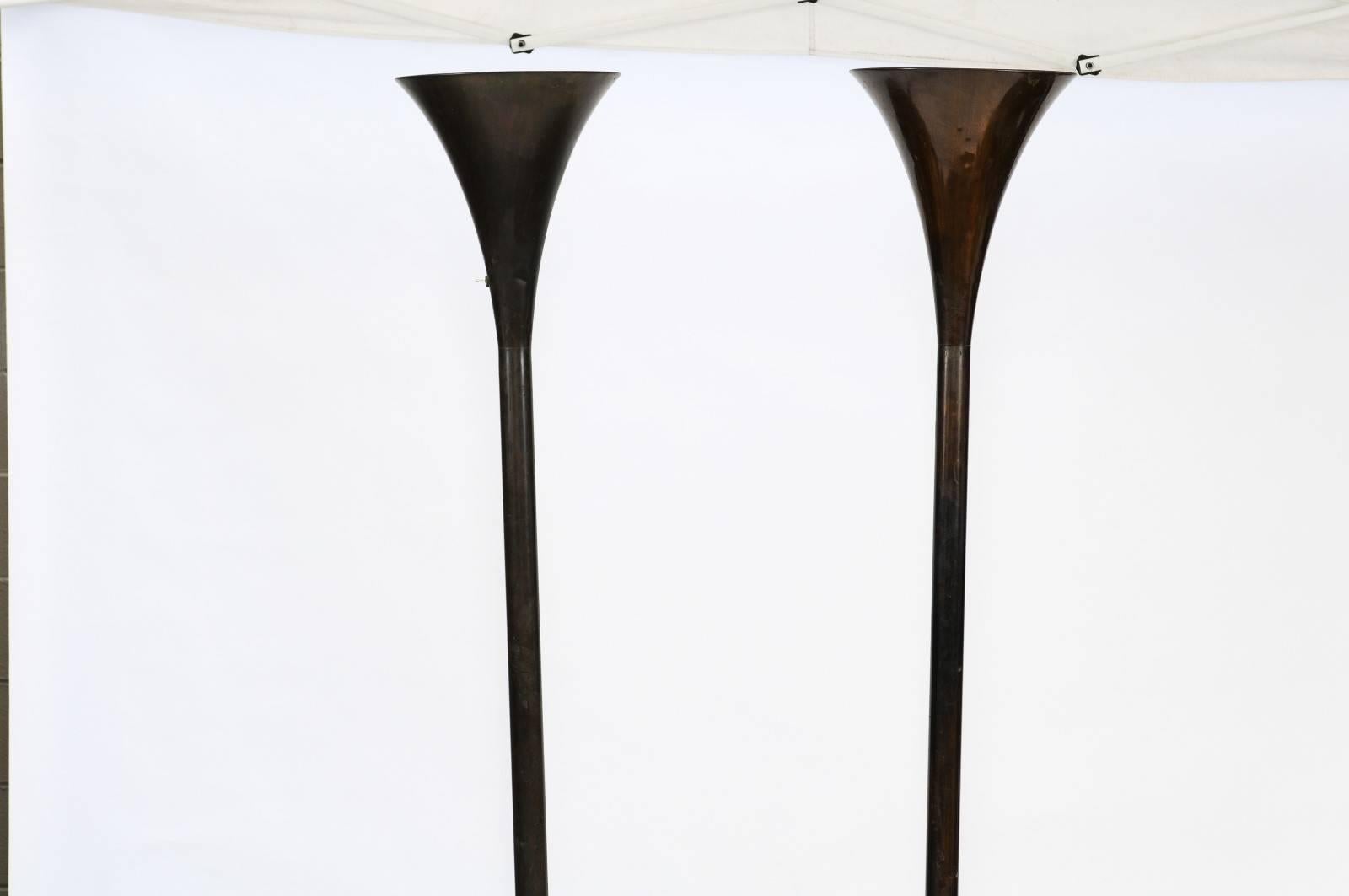 Pair of French Black Metal Torchères Floor Lamps from the 1950s 4