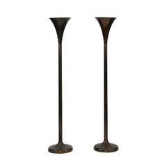 Pair of French Black Metal Torchères Floor Lamps from the 1950s