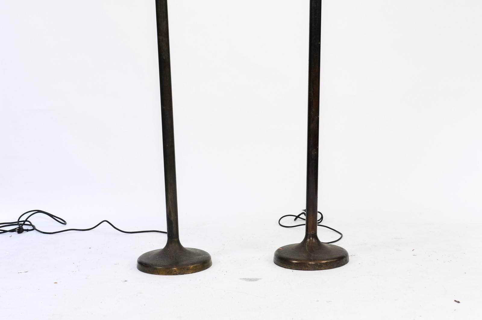 Pair of French Black Metal Torchères Floor Lamps from the 1950s 3