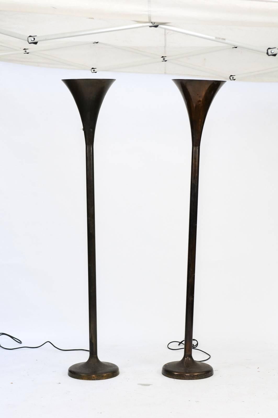 Pair of French Black Metal Torchères Floor Lamps from the 1950s 5