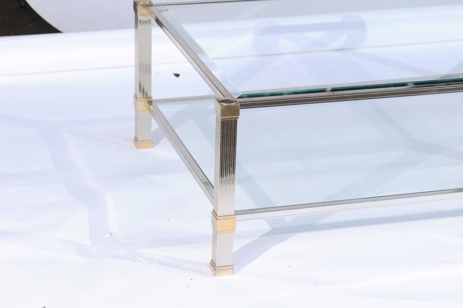 French Brass and Chrome Signed Pierre Vandel Coffee Table from the 1960s 3