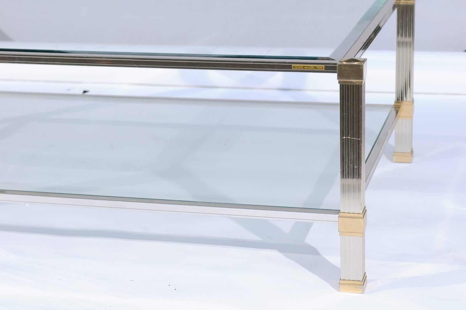 French Brass and Chrome Signed Pierre Vandel Coffee Table from the 1960s 2