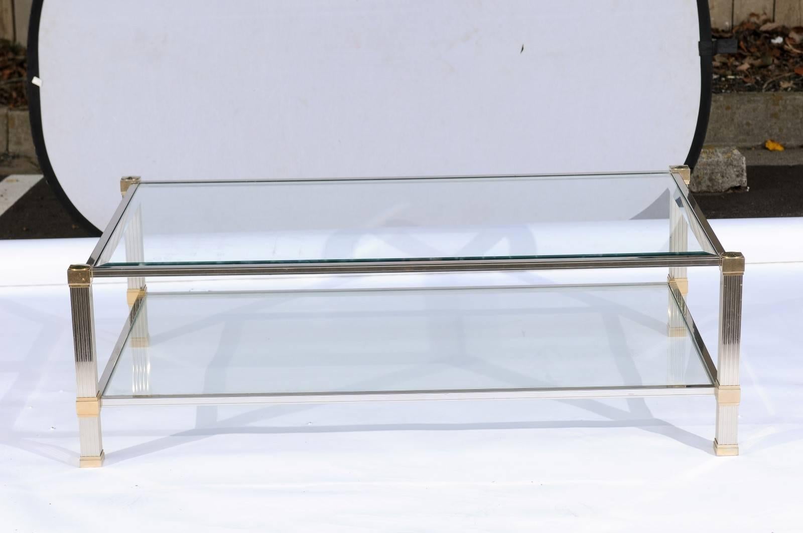 Mid-Century Modern French Brass and Chrome Signed Pierre Vandel Coffee Table from the 1960s