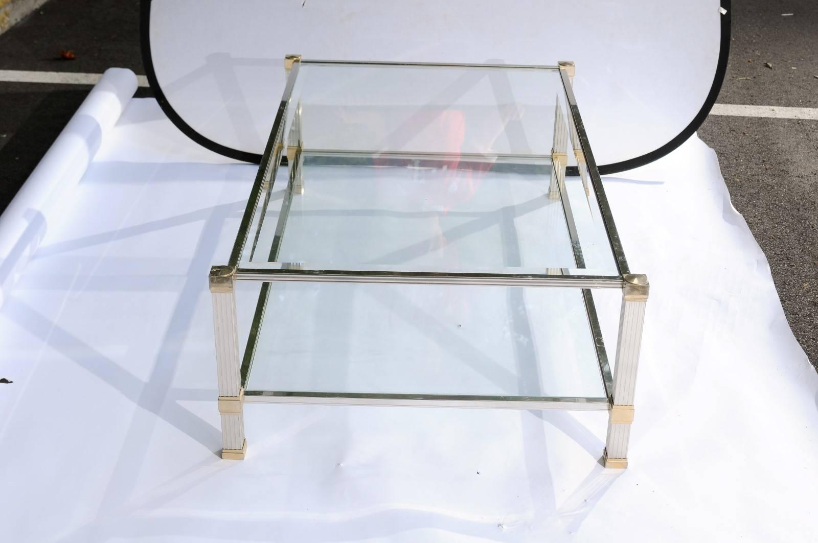 20th Century French Brass and Chrome Signed Pierre Vandel Coffee Table from the 1960s
