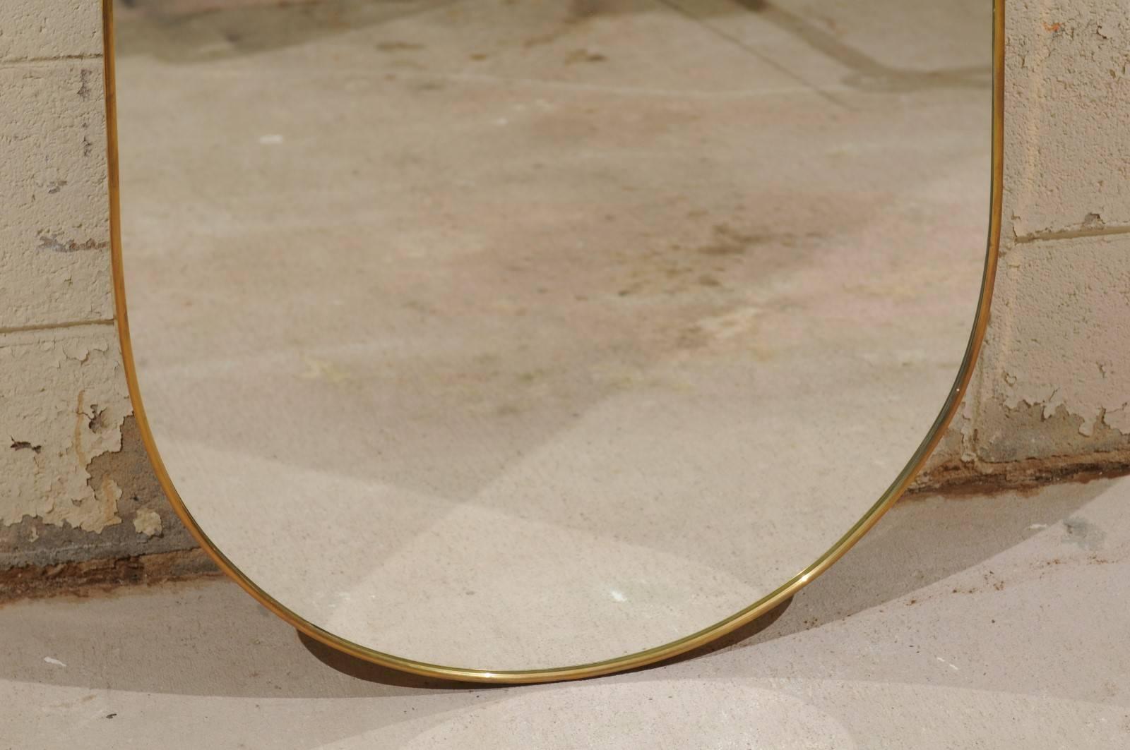 Vintage Italian 1970s Unusual Oval Tall Teardrop Shaped Mirror with Brass Frame 1