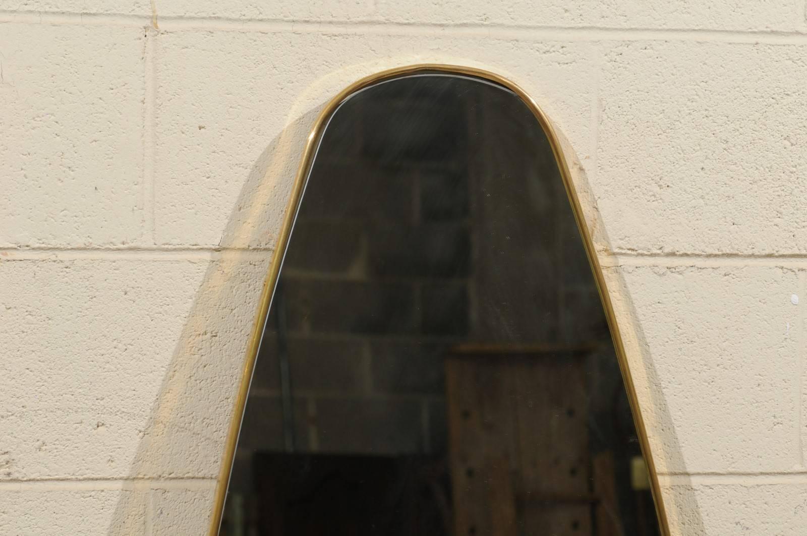 Vintage Italian 1970s Unusual Oval Tall Teardrop Shaped Mirror with Brass Frame 3