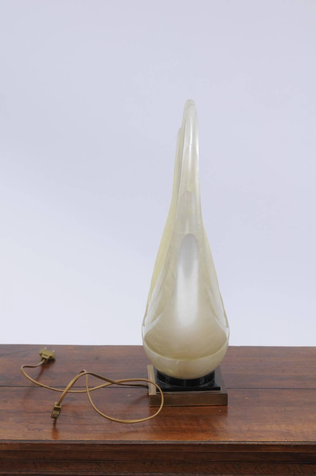 20th Century Maison Rougier Midcentury Luminescent Resin Table Lamp from the 1960s