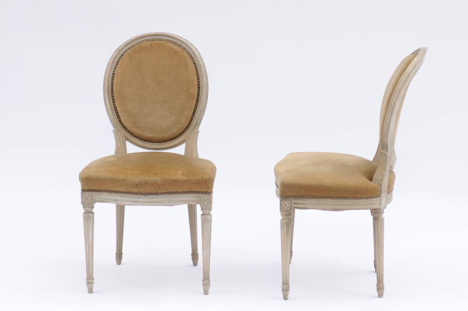 Pair of French Louis XVI Style Painted Wood Side Chairs with Original Upholstery 2