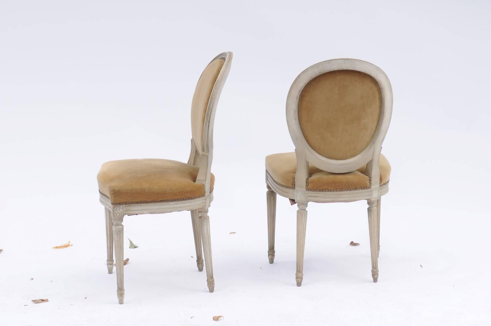 Pair of French Louis XVI Style Painted Wood Side Chairs with Original Upholstery 3