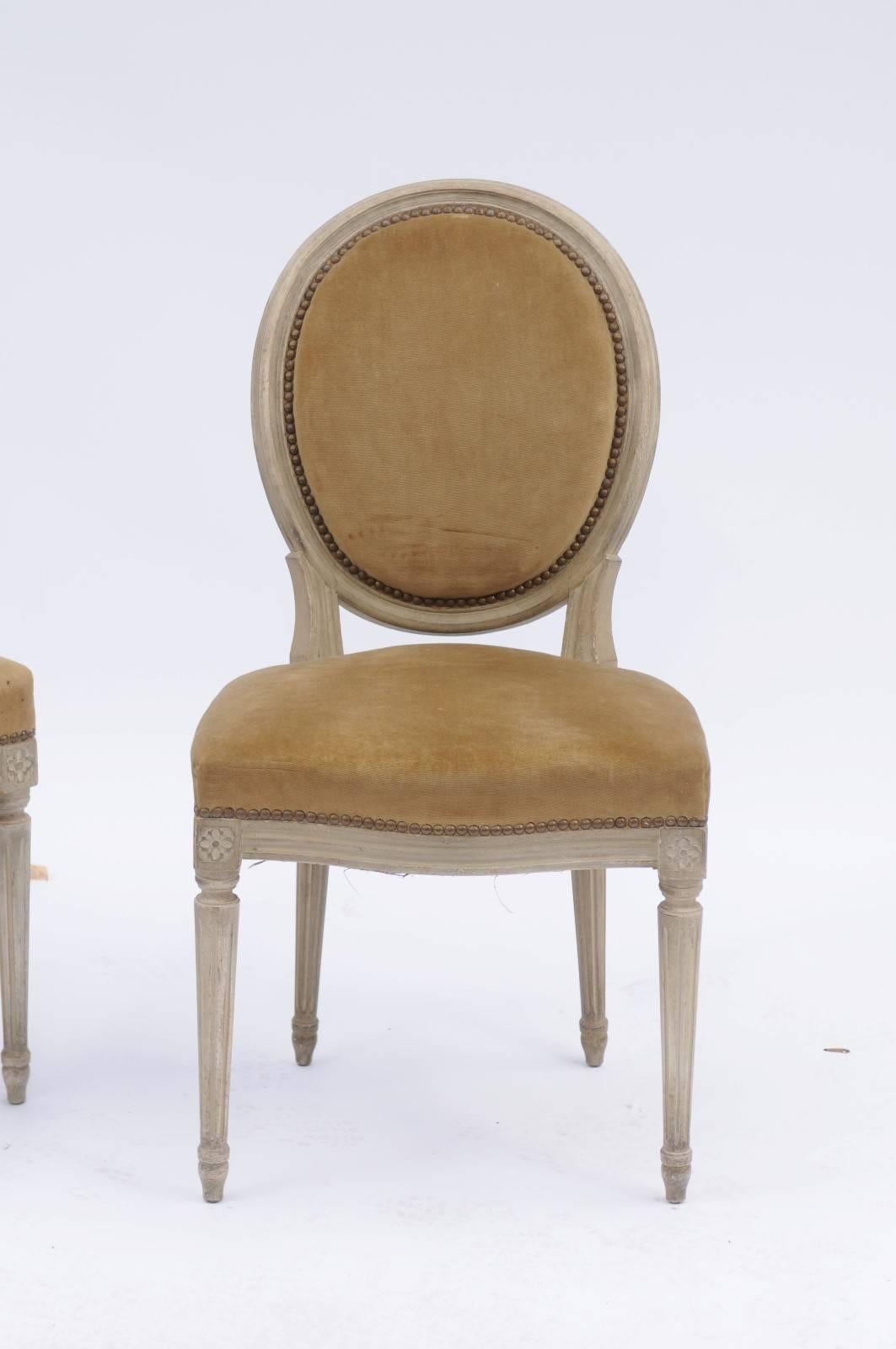 Pair of French Louis XVI Style Painted Wood Side Chairs with Original Upholstery 5