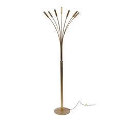 Vintage Italian Seven-Light Brass Floor Lamp with Arched Arms from the 1970s
