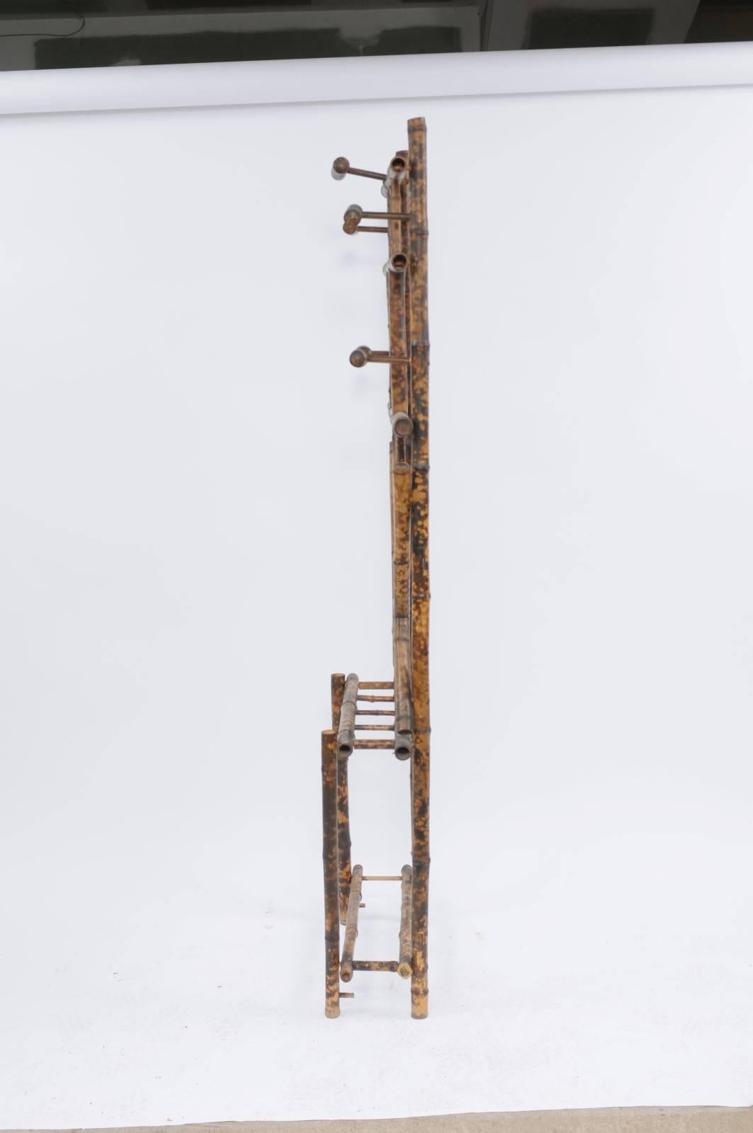 French Tortoise-Colored Faux-Bamboo Coat Rack with Mirror from the 19th Century 5
