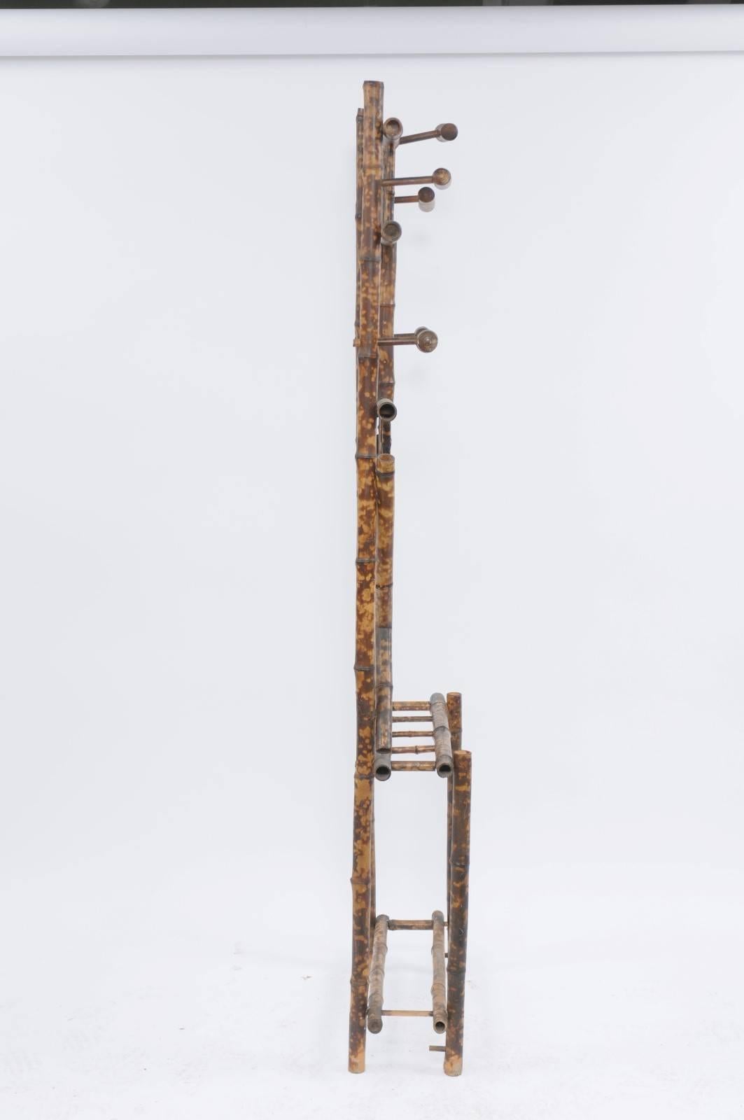 French Tortoise-Colored Faux-Bamboo Coat Rack with Mirror from the 19th Century 6