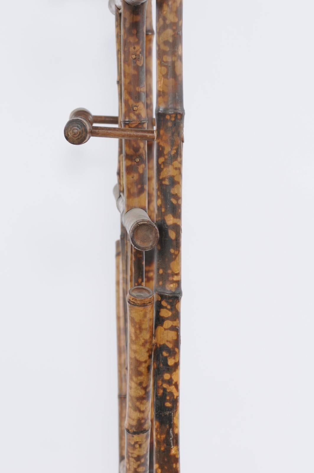 French Tortoise-Colored Faux-Bamboo Coat Rack with Mirror from the 19th Century 4