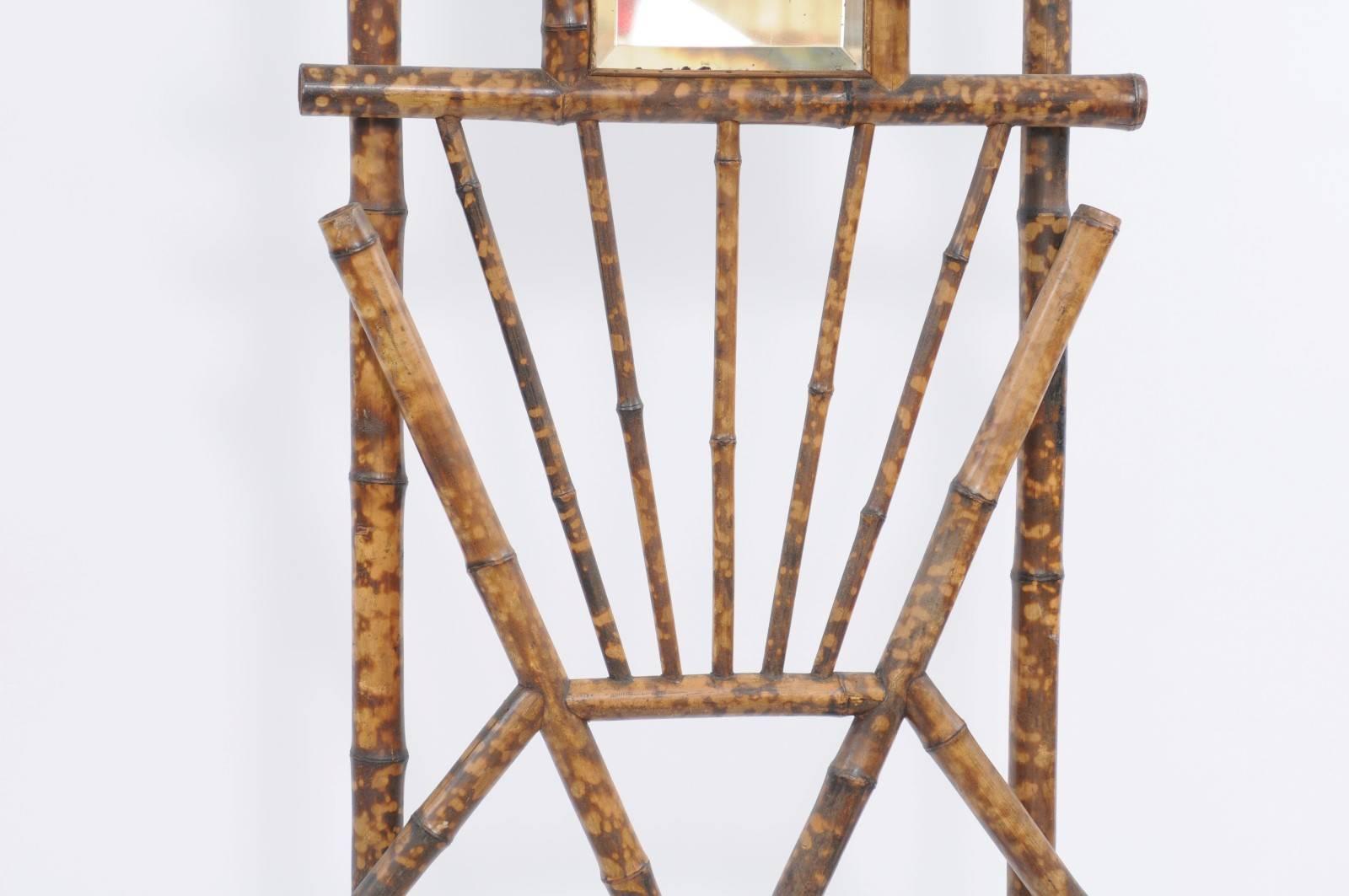 French Tortoise-Colored Faux-Bamboo Coat Rack with Mirror from the 19th Century 1