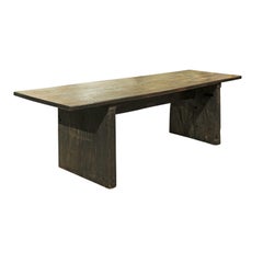 French Long Solid Oak Top Dark Dining Room Table Made of 17th Century Parts