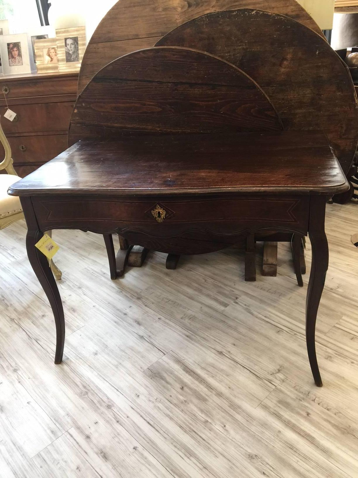 Wood French Louis XV Style, Early 19th Century Walnut Side Table with Inlay