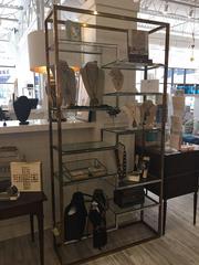 French Modern Glam Brass and Glass Etagère with Whimsical Shelves from the 1960s