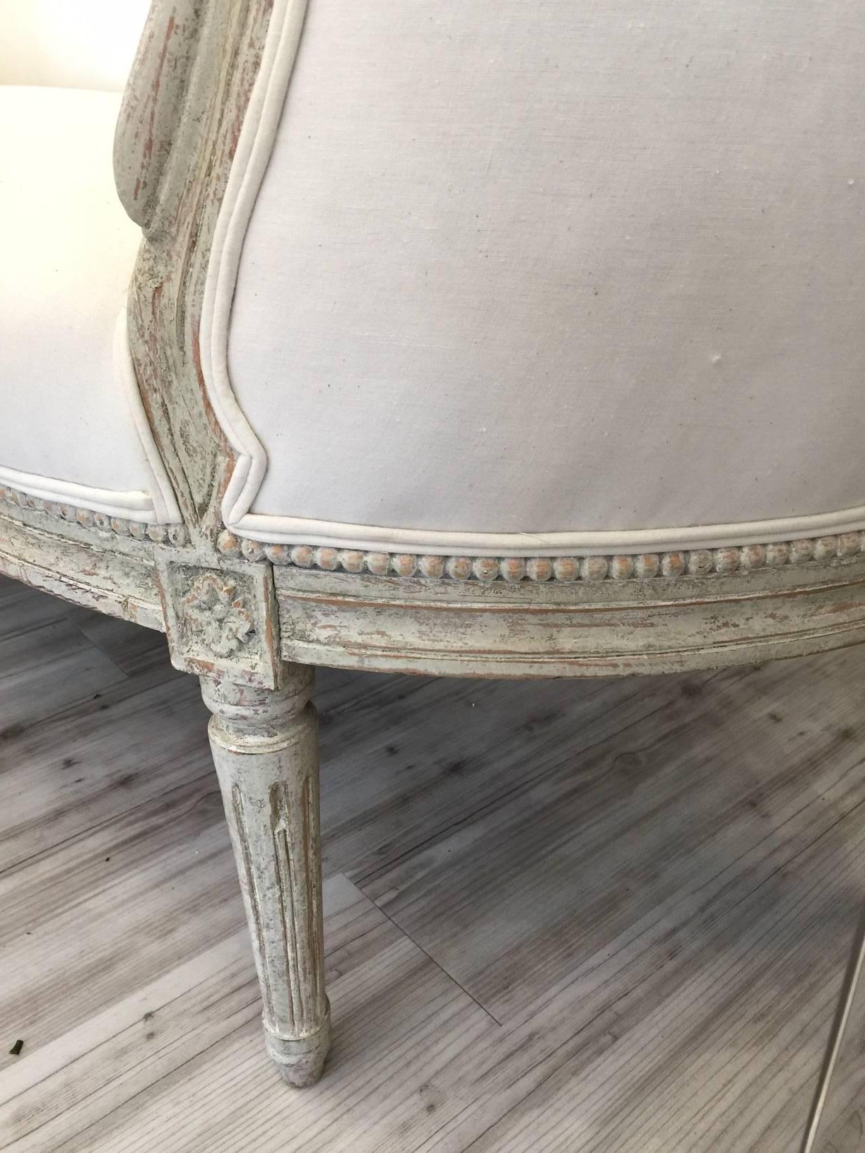 19th Century Swedish Louis XVI Style Painted Wood Upholstered Settee 4