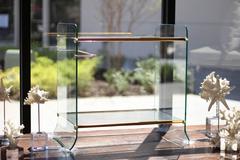Stylish French Mid Century Two-Tiered Bar Cart Made of Glass with Brass Accents