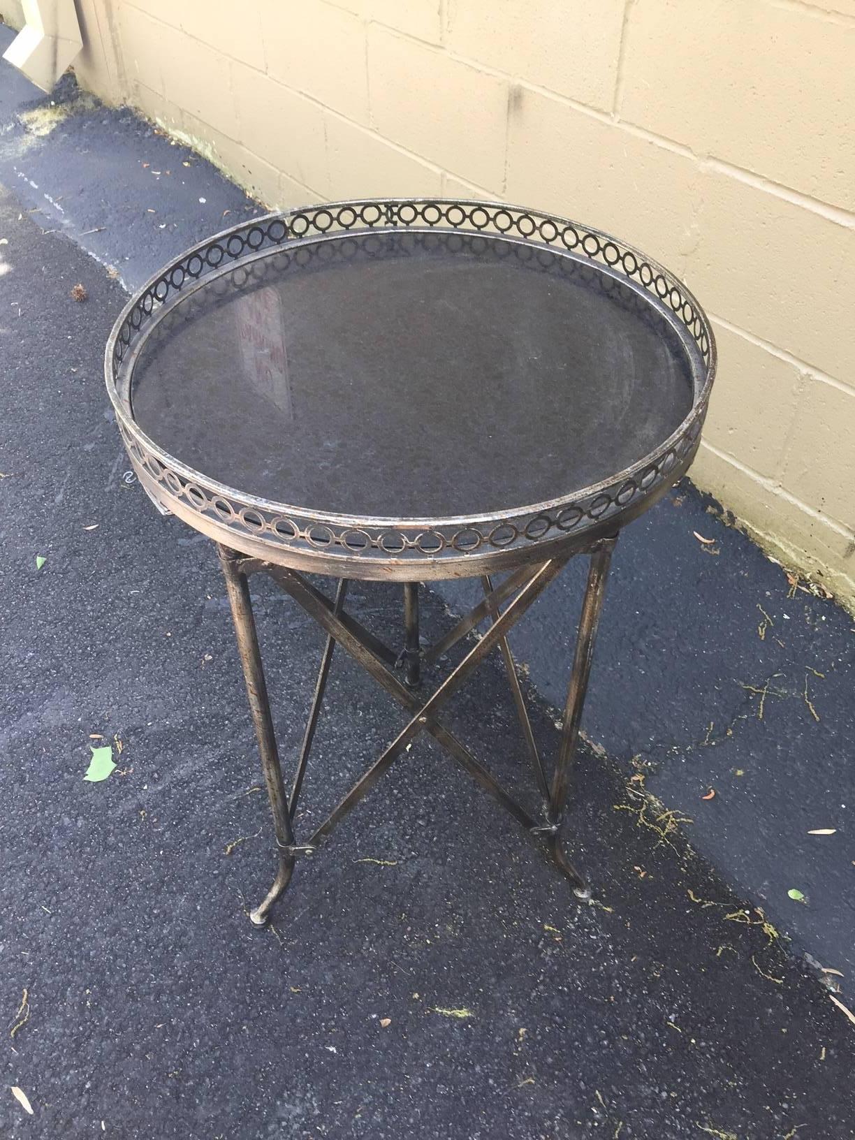 French Empire Inspired 1940s Iron and Marble Guéridon Table with X-Frame For Sale 2