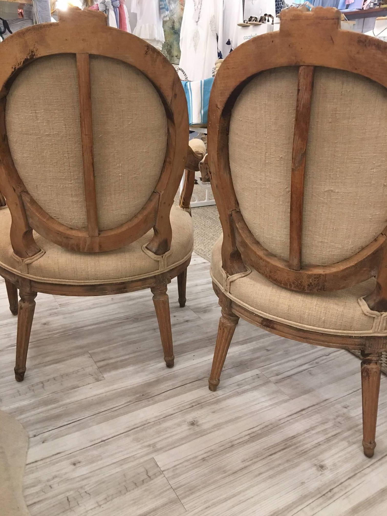 Pair of French, Louis XVI Style Carved Limed Oak Mid-19th Century Armchairs 2