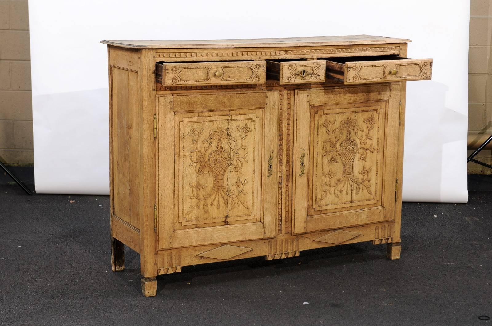 Louis XVI Style Stripped and Carved Oak Buffet, From Belgium, Mid-19th Century 1