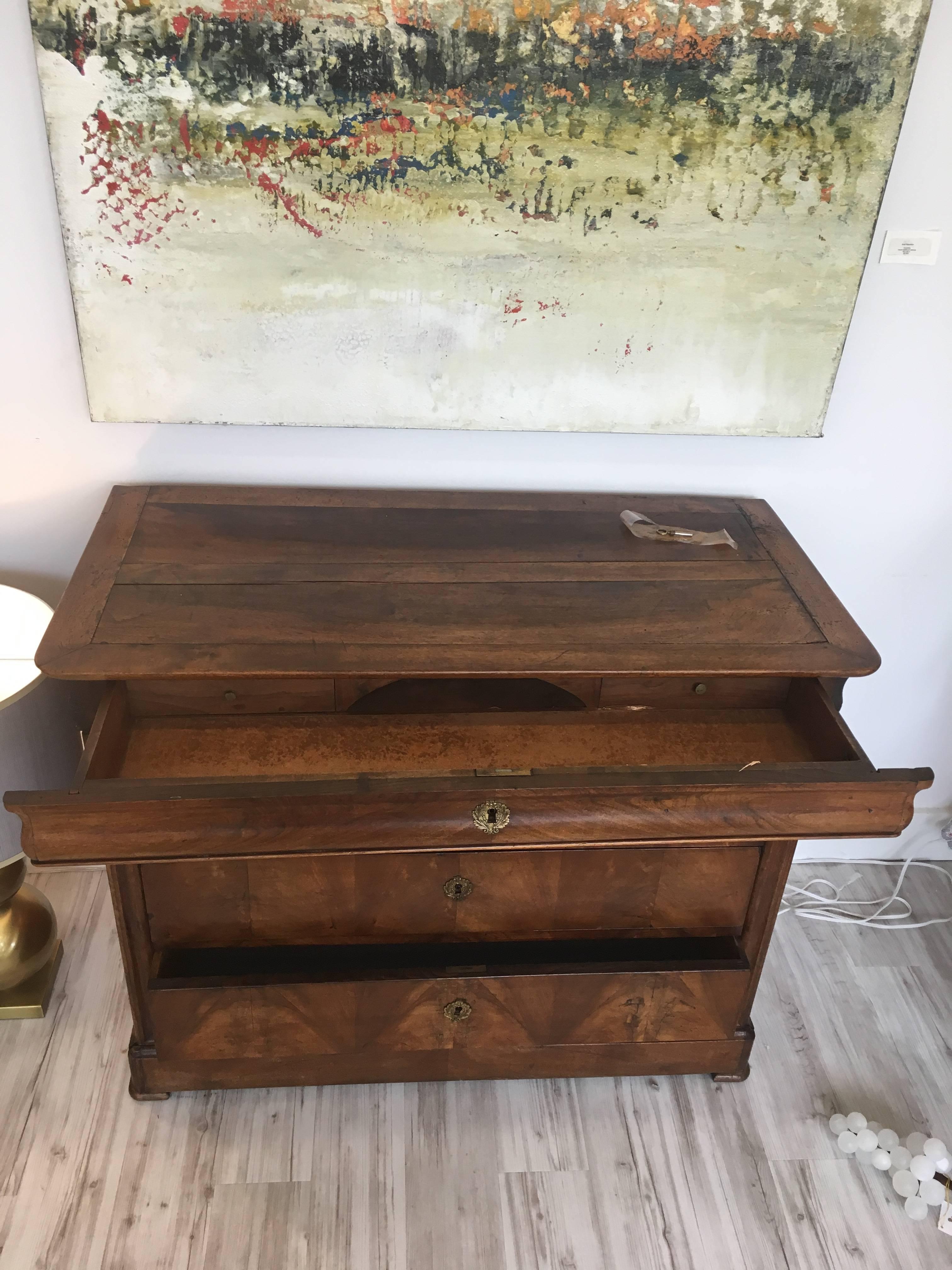French Louis-Philippe Style Walnut Commode with Drawers and Pull-Out Desk 4