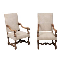 Pair of French Louis XIV Style 1890s Oak Fauteuils with Belgian Upholstery