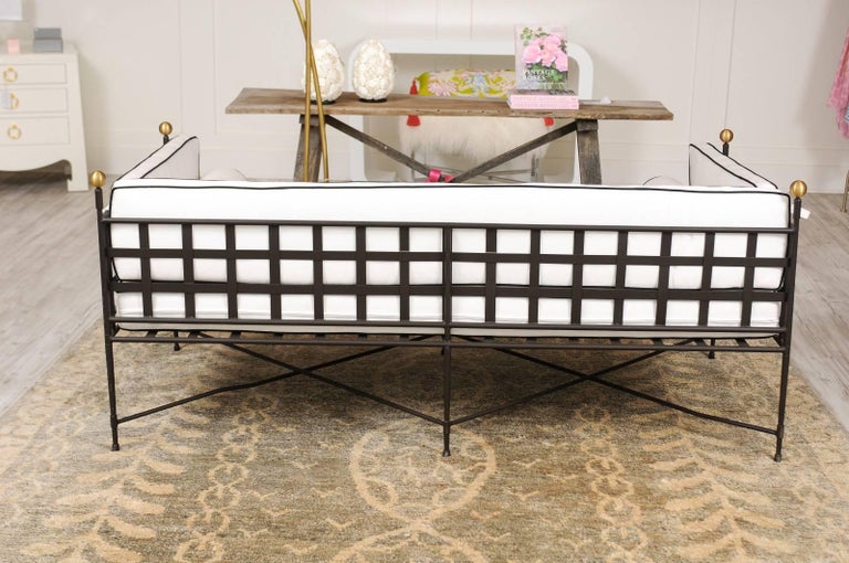 Stainless Steel Upholstered Contemporary Outdoor Sofa of Black and