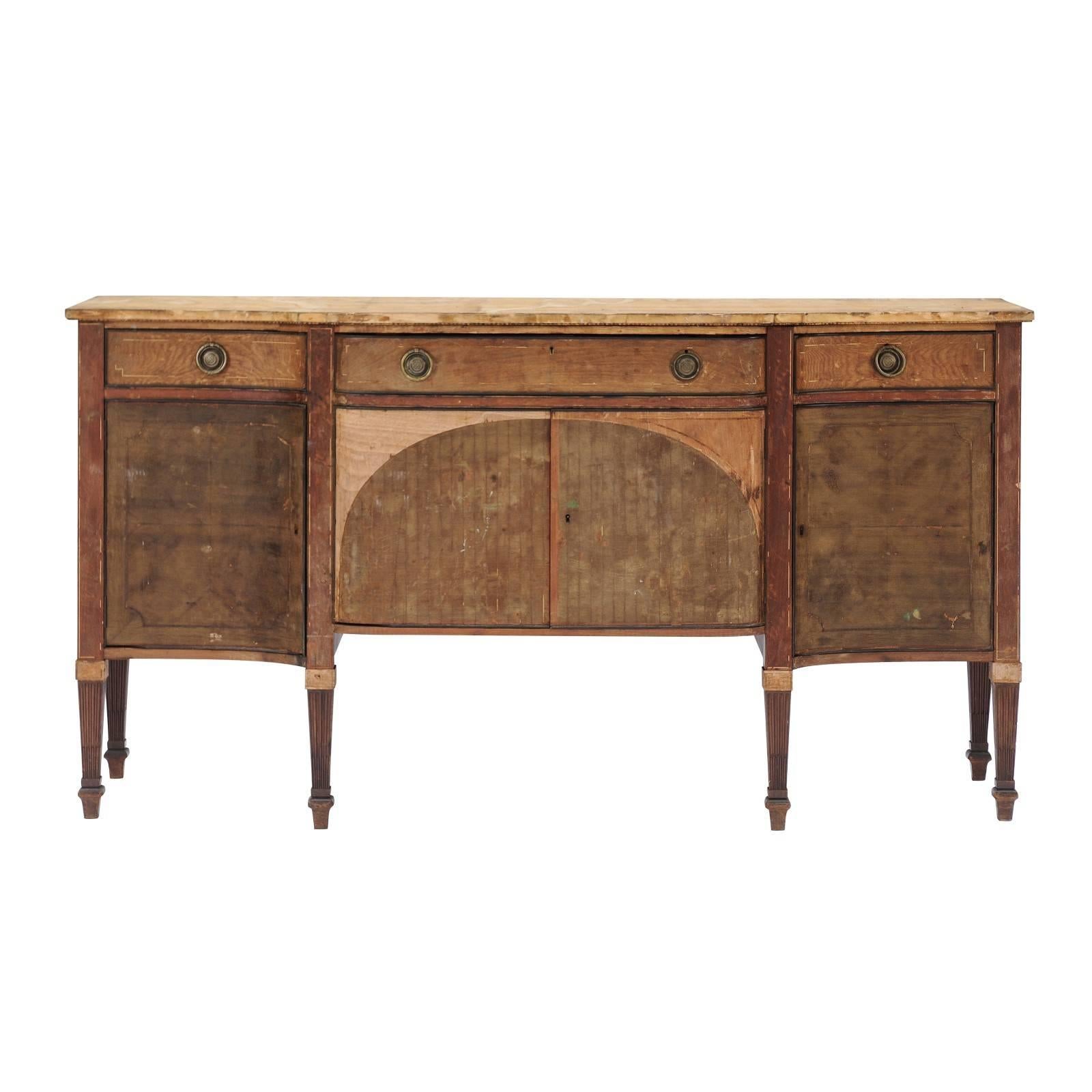 French, 1920s, Neoclassical Style Serpentine Front Sideboard with Stripped Wood