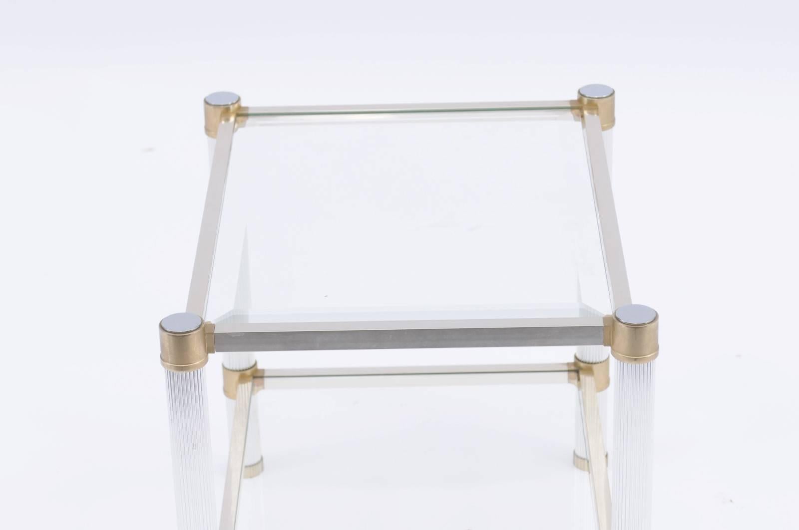 Mid-Century Modern Vintage Pierre Vandel Midcentury Brushed Silver, Brass and Glass Side Table