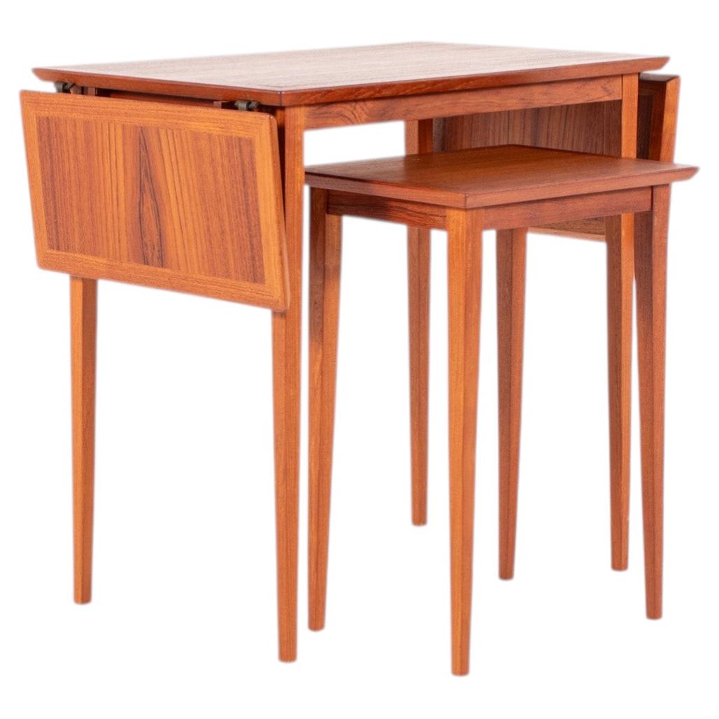Vintage Scandinavian Nesting Table Set with Extendable Design, Denmark For Sale
