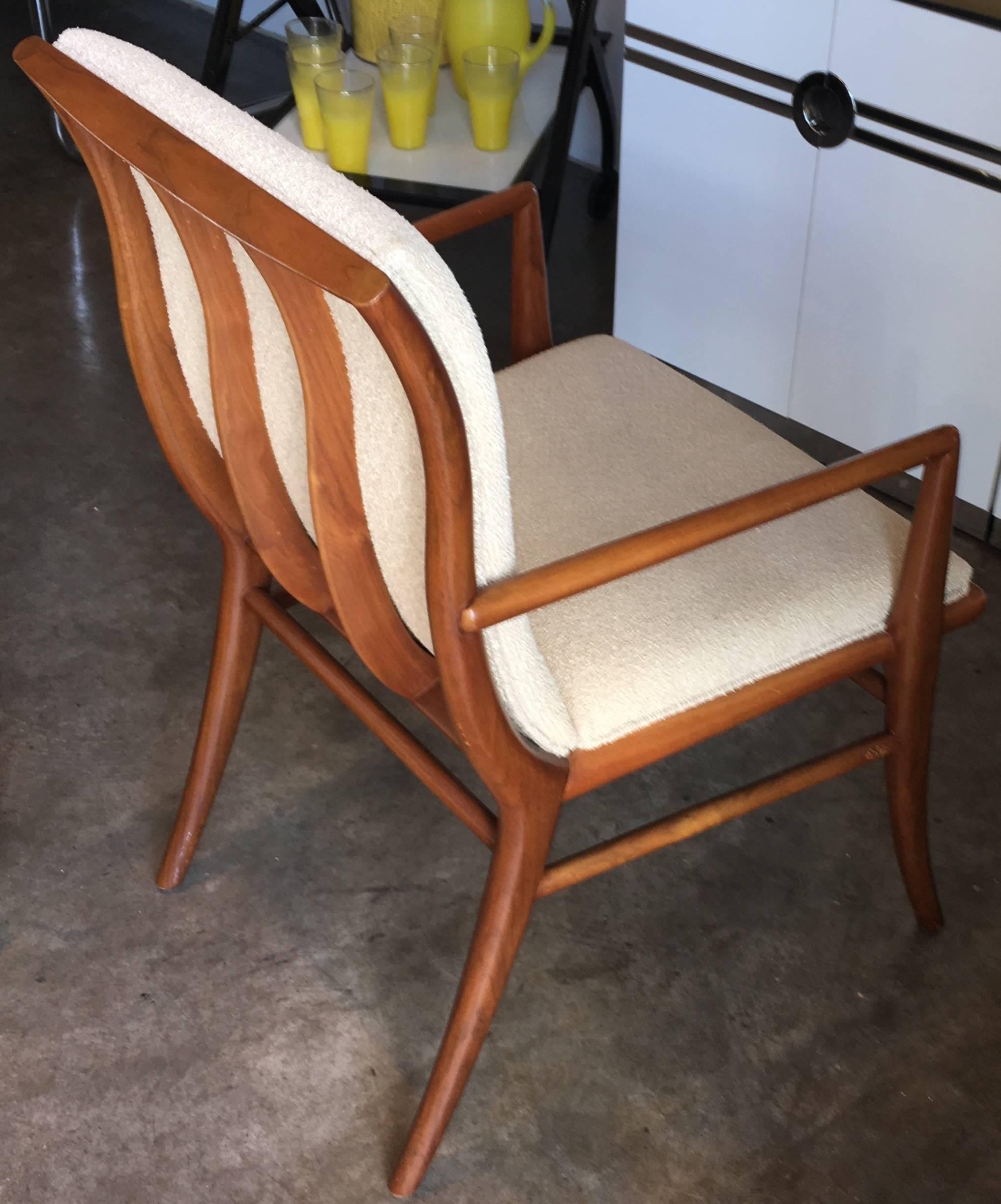 Pair of Robsjohn-Gibbings for Widdicomb Walnut and Wool Boucle Klismos Armchairs In Good Condition In Houston, TX